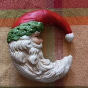 Vtg MIDWEST IMPORTERS Crescent Moon Ceramic Santa Claus Christmas Ornament 4”